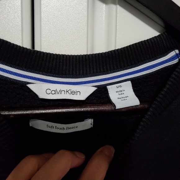 Calvin Klein Mens Black Pull Over Sweatshirt Soft Fleece Lining Embroidered Logo - Picture 4 of 10